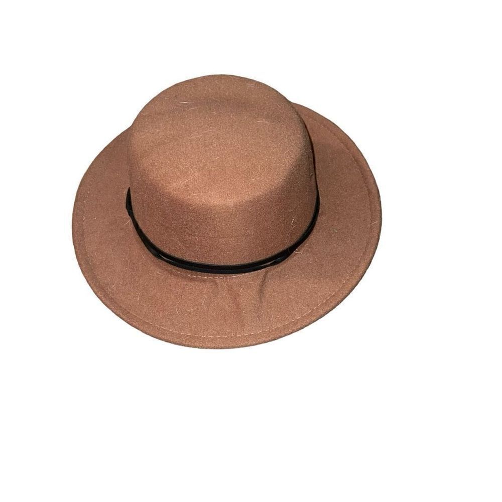 BOUJI BEE Brown Hat W/ Faux Leather Wrap & Side Detail One Size